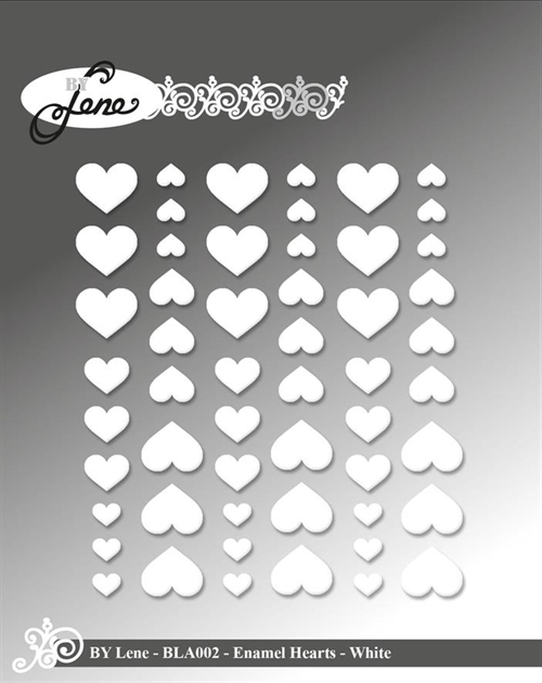 By Lene Enamel hearts Hvid 54 stk 11x13, 8x10 & 5x6mm